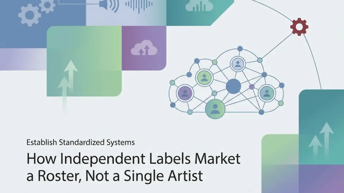 Professional header image for educational tutorial: How Independent Labels Market a Roster, Not a Single Artist