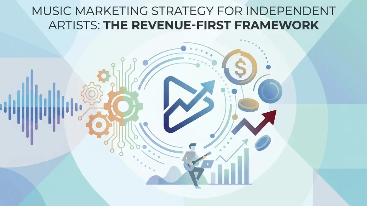 Professional header image for educational tutorial: Music Marketing Strategy for Independent Artists: The Rev...