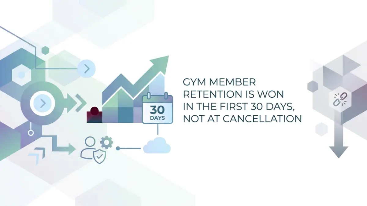 Professional header image for industry analysis: Gym Member Retention Is Won in the First 30 Days, Not at ...