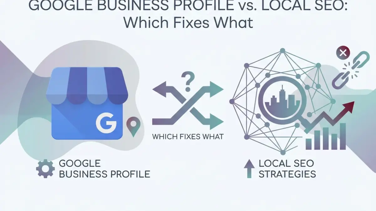 Professional header image for comparison analysis: Google Business Profile vs. Local SEO: Which Fixes What