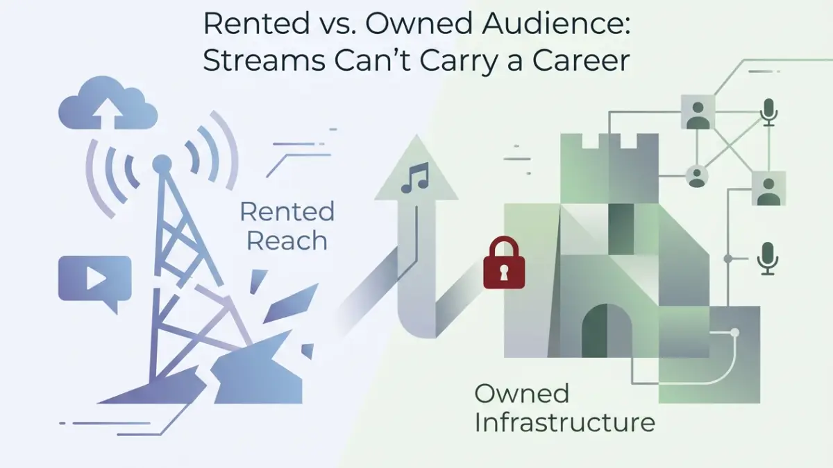 Professional header image for comparison analysis: Rented vs. Owned Audience: Streams Can't Carry a Career