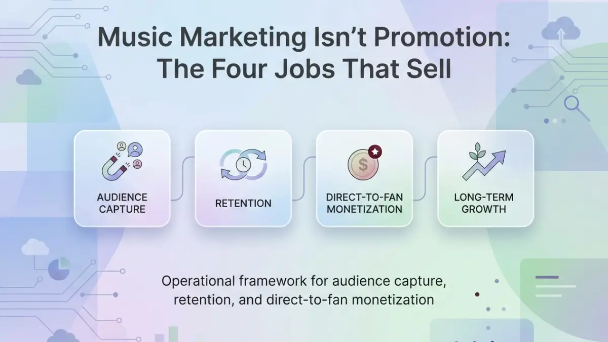 Professional header image for industry analysis: Music Marketing Isn't Promotion: The Four Jobs That Sell
