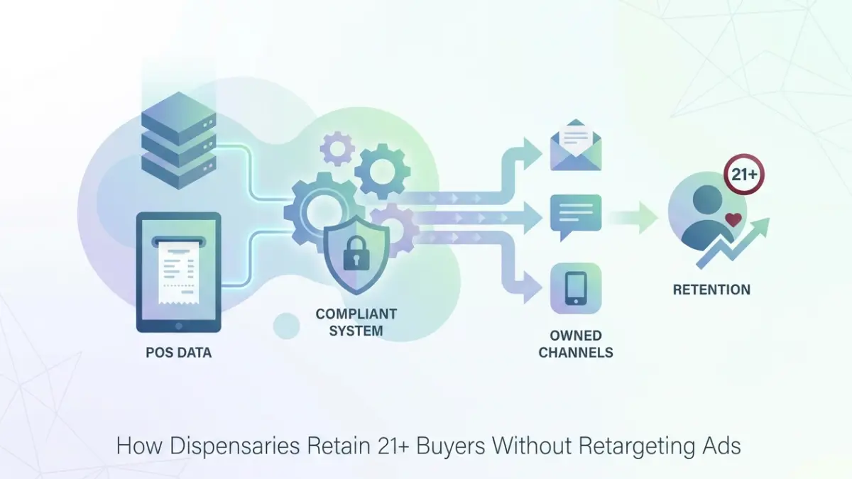 Professional header image for educational tutorial: How Dispensaries Retain 21+ Buyers Without Retargeting Ads